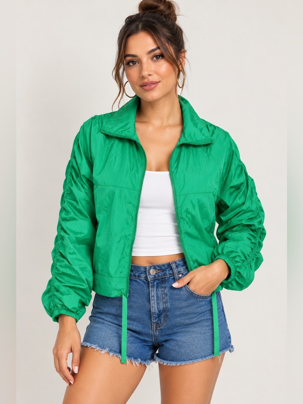Women's Green Windbreaker Jacket